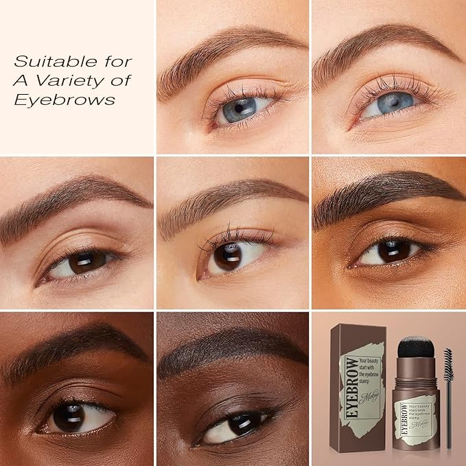 Eyebrow Stamp Stencil Kit - Eyebrow Powder with Brush Long-Lasting & Waterproof Brow Shaping Kit with 24 Reusable Thin & Thick Eyebrow Stencils for Natural Eyebrow Color (Light Brown)