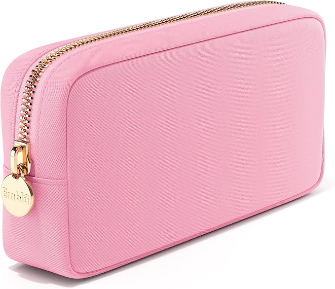 Embla Makeup Bag Travel Cosmetics Pouch and Toiletry Bag, Nylon Zipper Pouch Purse, Cute Make Up Organizer Storage Tote for Women Girls, Travel Skincare Case, Small Makeup Bags, Flamingo Pink