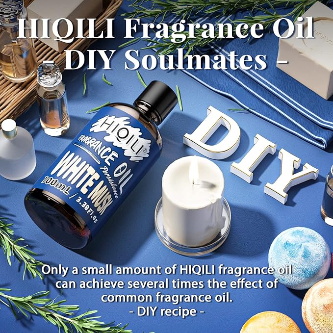 HIQILI Fragrance Oil White Musk 100ml for Candle Soap Making, Essential Oils for Diffuser Aromatherapy, Scented Oils for Home Car 3.38 Fl.Oz