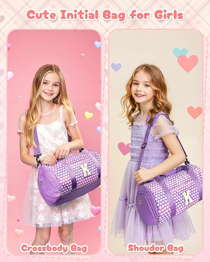 Gifts for Teenage Girl, Girls Travel Duffel Bag, Kids Initial Overnight Bags with Shoe Compartment, Personalized Gym Ballet Dance Bag with Makeup Pouch, Trendy Stuff (Letter L)