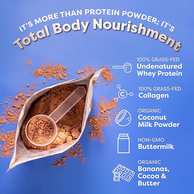FlavCity Grass Fed Whey Chocolate Protein Powder - Brownie Batter - 25g Protein & 10g Collagen - Made with Organic Cocoa & Coconut Milk - Gluten Free & No Added Sugars (20 Servings)