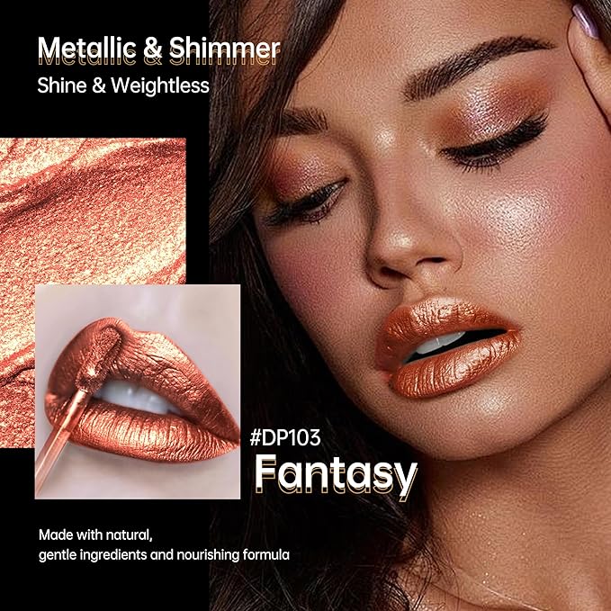 3Pc Lipsticks Set for Women Metallic Lipstick Long Lasting Dark Red Bronze Burgundy Lip Gloss, Metal Shine Lightweight Hydrating Full Coverage Lip Color, DP103/104/107