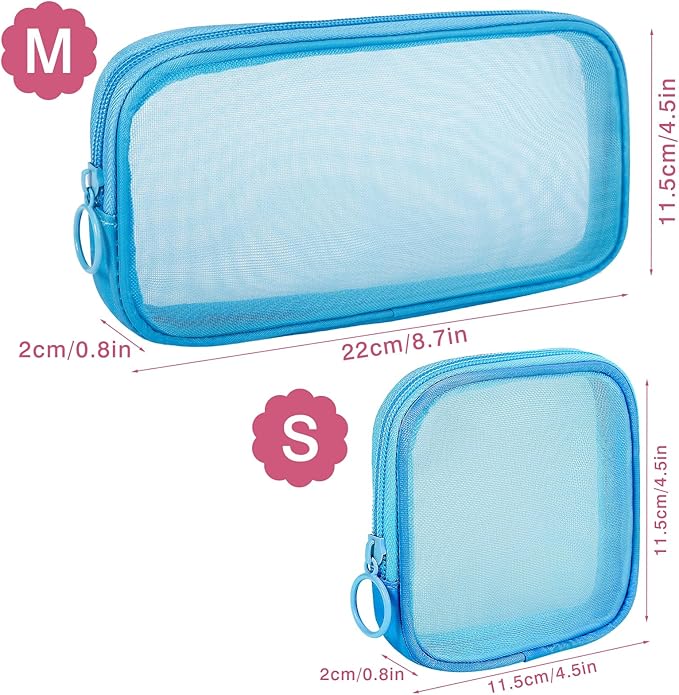 4 Pieces Mini Zipper Nylon Mesh Pouch, Mesh Cosmetic Bags Makeup Bags, Multipurpose Travel Toiletry Bags for Office Supplies and Travel Accessories (Black, S)