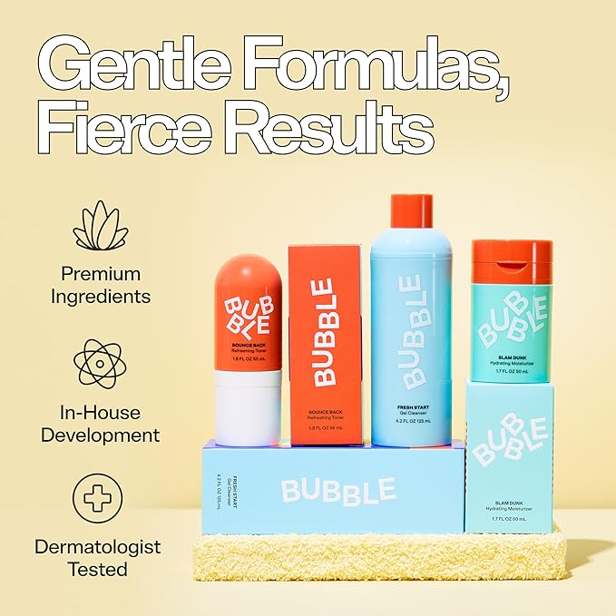 Bubble Skincare Drink Up Duo Dewy Skin Care Set - Travel Size Gift Set Includes Water Slide Hyaluronic Acid Serum & Slam Dunk Face Moisturizer - Promotes Healthy, Hydrated Skin (2 Count)