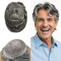 FACE MIRACLE Toupee for Men Lace Center Mens Toupee Hairpiece for Man Human Hair Replacement System Lace Center with Poly around Hair Units Mens Wig Hair Prosthesis 6"X9" #1B60 Off Black with 60% Gray