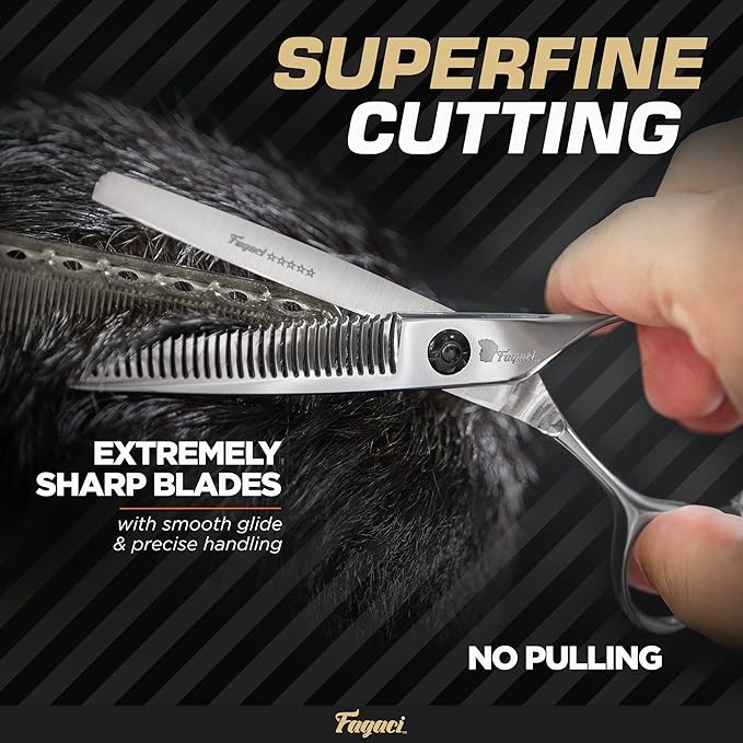 Fagaci 6" Hair Thinning Scissors, 440C Steel, Extreme Sharpness, Texturizing Shears, Japanese Barber Scissors, Silver, 2 Count