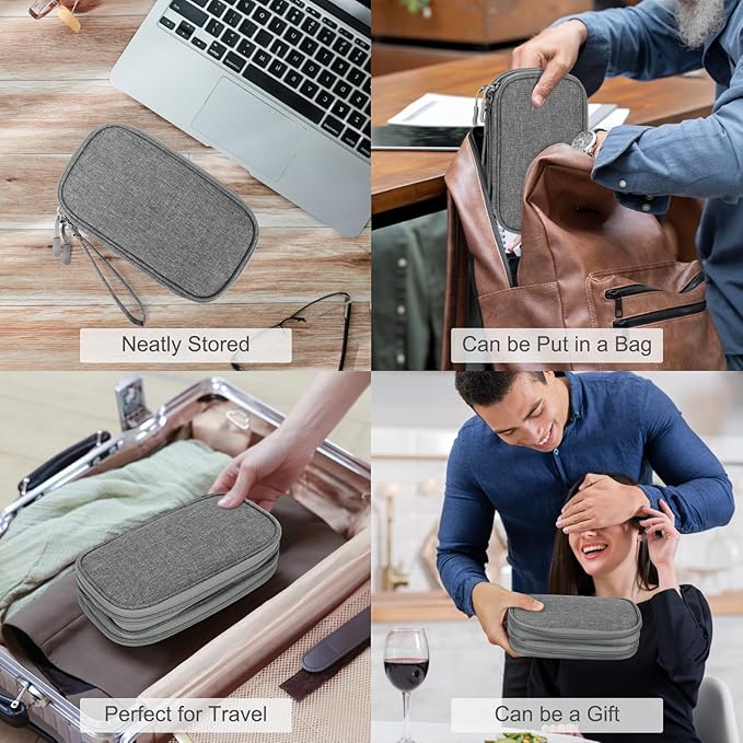 FYY Travel Cable Organizer Pouch Electronic Accessories Carry Case Portable Waterproof Double Layers All-in-One Storage Bag for Cord, Charger, Phone, Earphone Dark Grey