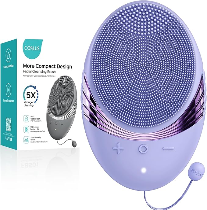 COSLUS Facial Cleansing Brush Face Scrubber : Silicone Waterproof Rechargeable Face Wash Brush, 5 Cleansing Modes, Electric Deep Cleaning for Men & Women, Removing Blackhead, Exfoliating, Massaging