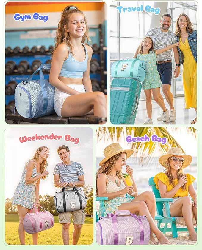 Dance Recital Gifts, Girls Travel Duffle Bag, Kids Initial Overnight Bags with Shoe Compartment, Personalized Weekend Bag with Makeup Pouch, Cheer Stuff for Granddaughter (Letter T)