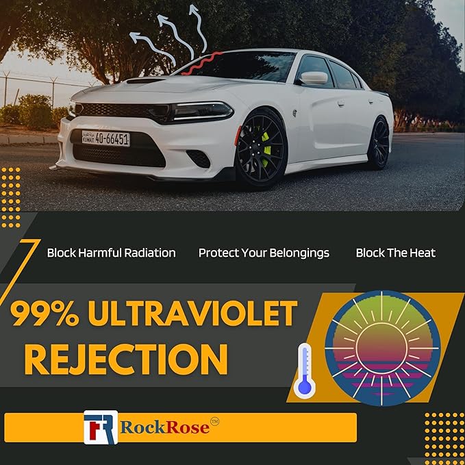 RockRose 5% Nano Ceramic Car Window Tint 40 in x 5FT 2PLY Privacy Film Heat Block, 99% UVR, and 85% IRR Block for Auto or Home Strong Adhesive, Easy Shrink, Plotter Friendly - Charcoal