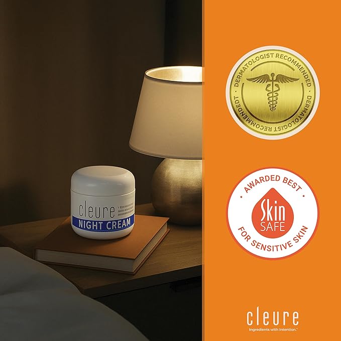 Cleure Hyaluronic Acid & Shea Butter Anti-Aging Night Cream for Sensitive Skin, Gluten, Salicylate, Paraben & Fragrance Free (2 oz, Pack of 1)
