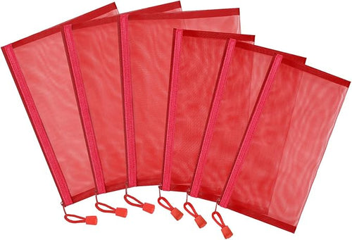 12 Pieces Zipper Nylon Mesh Pouch, Mesh Cosmetic Bags Makeup Bags Pencil Case, Multipurpose Travel Bags for Cosmetic School Office Supplies and Travel Accessories (Red, A5+B6)