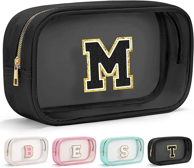 YOOLIFE Birthday Gifts | Initial Birthday Gifts for 3 4 5 6 7 8 9 10 11 12 13 Year Old Girls Clear Makeup Bag Cosmetic Travel Beach Bag Car Organizer Essentials for Women Men | Gifts for Girls Kids M