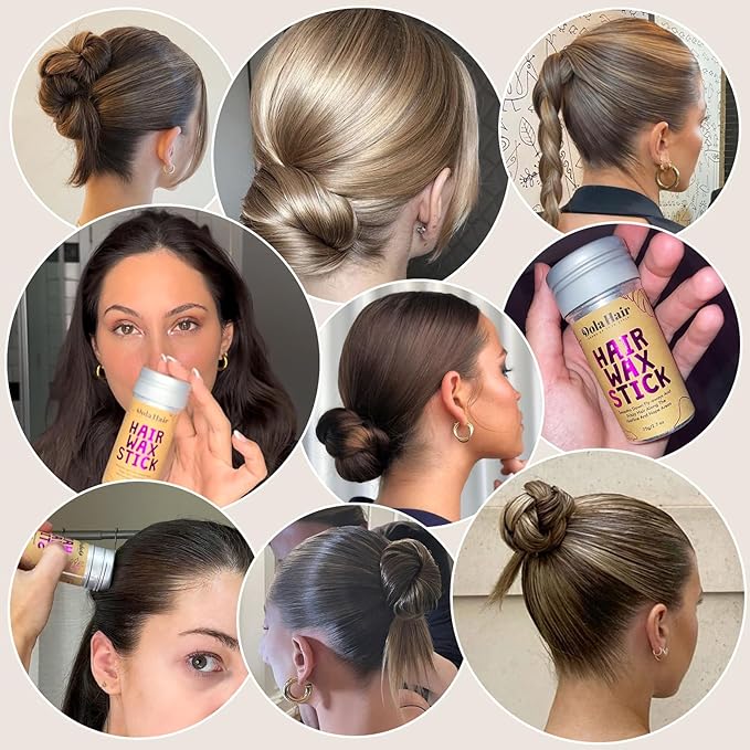 Dolahair Hair Wax Stick - Flyaway Control and Styling Pomade for Kids, Women, and Men - Accessorie Slick Back Hair Brush Kit Hair Bun Maker 20 Pcs Hair Ties (Pack of 3)