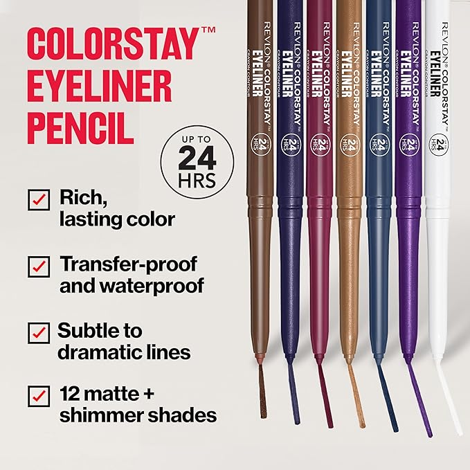 REVLON ColorStay Pencil Waterproof Eyeliner, Smudge-Proof, Eye Makeup with Built-In Sharpener, Stocking Stuffer for Women, 209 Black Violet, 0.01 oz