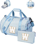 Girl's Fashion Stuff, Girls Travel Duffle Bag, Kids Initial Overnight Bags with Shoe Compartment, Customized Weekender Bag with Makeup Pouch, Gift Ideas for Daughter Niece Sister (Letter W)