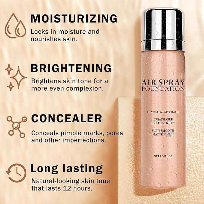 Airbrush Foundation Makeup Spray Full Coverage Foundation for Mature Skin,Long-lasting Airbrush Flawless Setting Spray,Waterproof Foundation for Smooth Radiant Skin (08 Tan)