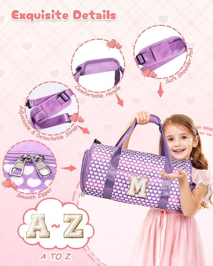Christmas Gifts for Grandkids, Girls Travel Duffel Bag, Kids Initial Overnight Bags with Shoe Compartment, Personalized Gym Ballet Dance Bag with Makeup Pouch, Gift for Kid (Letter G)