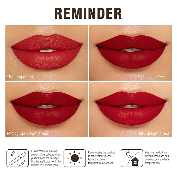 3Pc Matte Liquid Lipsticks for Women, Dark Brown Lipstick Red Lisptick Pink Lipstick, Cruelty Free Long Lasting Lip Makeup (DM15+DM05+DM26)