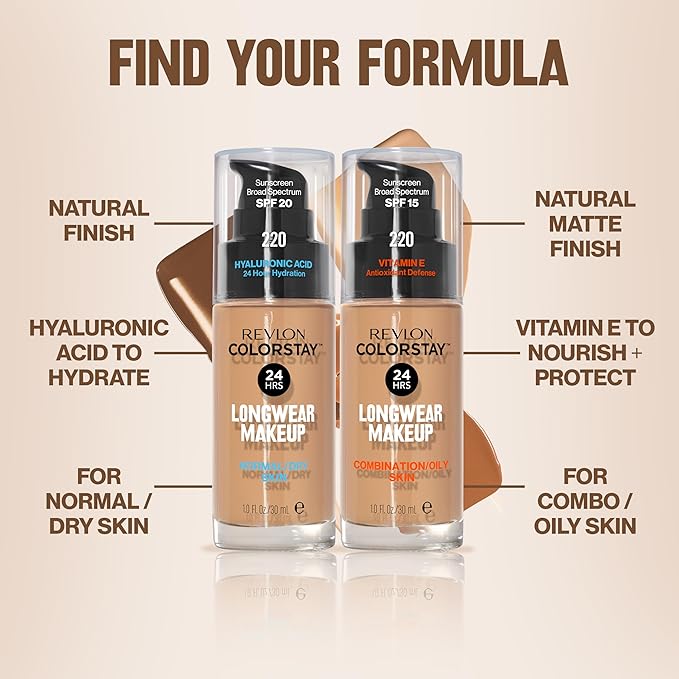 Revlon Liquid Foundation, ColorStay Face Makeup for Combination & Oily Skin, SPF 15, Medium-Full Coverage with Matte Finish, 400 Caramel, 1 Fl Oz