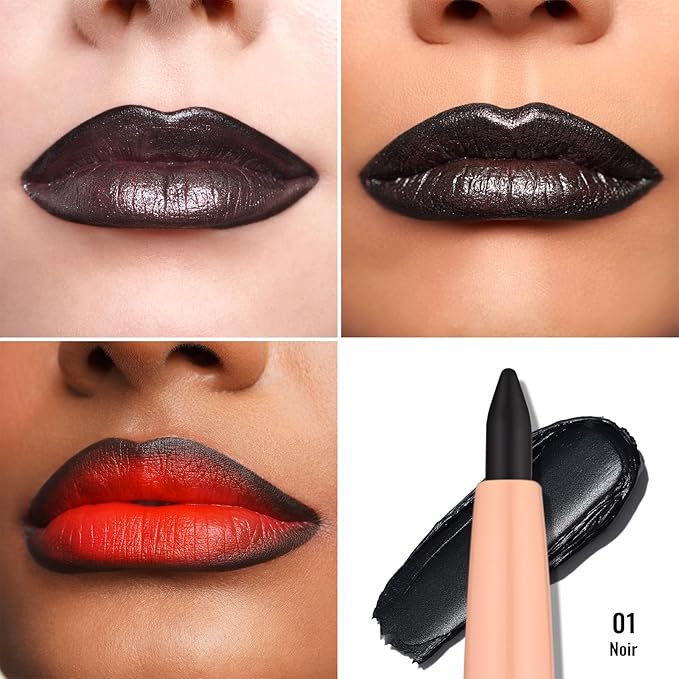 Oulac Black Lip Liner Pencil, 2in1 Retractable Makup Crayon for Lipliner and Eyeliner, Highly Pigmented, Smooth, Long Lasting and Waterproof Formula, Vegan Beauty, 01 Noir