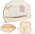 Makeup Bag for Girls Gift, Personalized Christmas Gifts Initial Women Makeup Bag for Travel, Double Layer Cosmetic Bag with Brush Organizer Preppy Make up Bag for Teen Girl Trendy - Q
