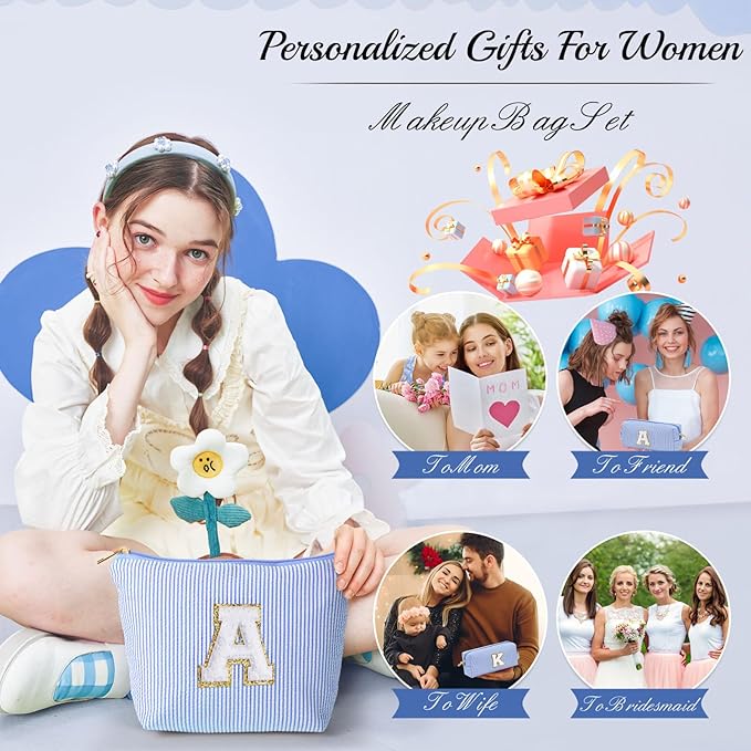 YOOLIFE Personalized Initial Makeup Bag - Travel Cosmetic Bag for Mom, Niece, Teen Girl Birthday Gifts