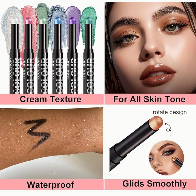 Blue Eyeshadow Stick, Dark Blue Glitter Eyeshadow, Navy Blue Cream Shimmer eyeshadow Pencil, Waterproof Long Lasting High Pigment Eye Shadow Crayon Pen, Women Eye Highlighter Stick (18#)