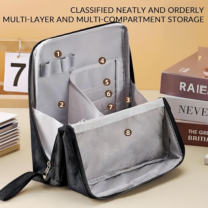 Makeup Bag,Standing Makeup Bag – Portable,Large Capacity Multi-purpose Large Capacity Oxford Cloth Standing Makeupbag Portable, Aterproof,Compartments and Handle (Grey)