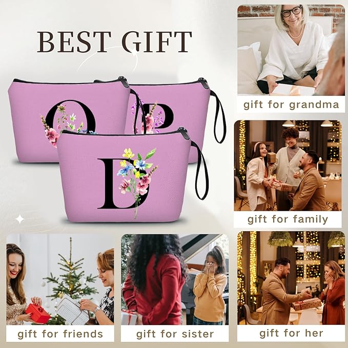 Women Birthday Maid of Honor Monogrammed Gifts for Bride Bridesmaid Sister Friend Her Teacher Makeup Cosmetic Bag with Mirror Mothers Day Christmas Graduation D