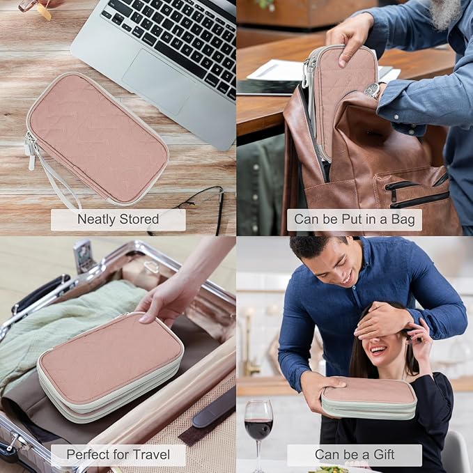 FYY Travel Cable Organizer Bag Pouch Electronic Accessories Carry Case Portable Waterproof Double Layers All-in-One Storage for Cable, Cord, Charger, Phone,-Pattern Pink(M)
