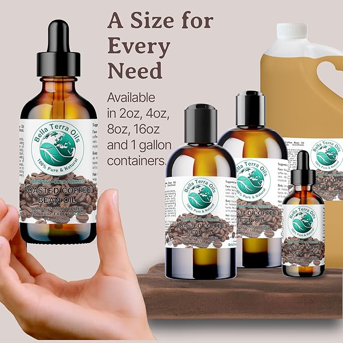 Bella Terra Oils Premium Roasted Coffee Bean Oil – 1 gallon, Carrier Oil, Aromatic, Antioxidant-Rich, for Skin & Hair Care
