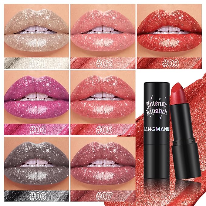 Jolilab Sparkling Lip Gloss Long Lasting Waterproof Moisturizer Lip Balm Glitter Shimmer Metallic Lipstick, Diamond Shiny Bold Glow Goth Lipstick for Women Girls, Non-sticky (1, 04#)