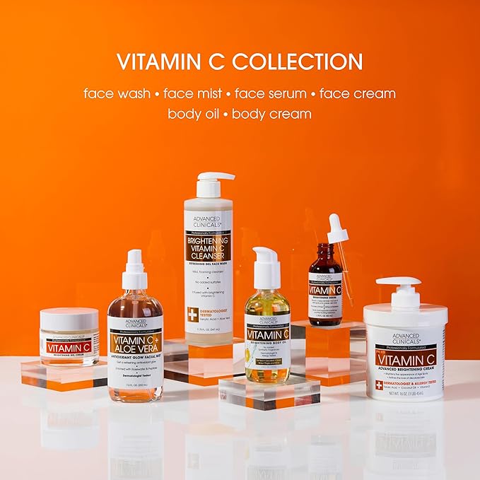 Advanced Clinicals Vitamin C Brightening Body Oil For Women & Men | Vitamin C Oil Skin Care Body Moisturizer With Vitamin E + Botanicals To Help Improve Appearance Of Dark Spots + Dry Skin, 2PC