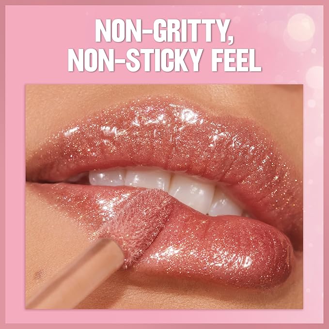 REVLON Super Lustrous Glimmer Gloss, Non-Sticky Lip Gloss, High-Shine Finish, Plant-Based Glitter, 005 Glazed Almond, 0.13 fl oz