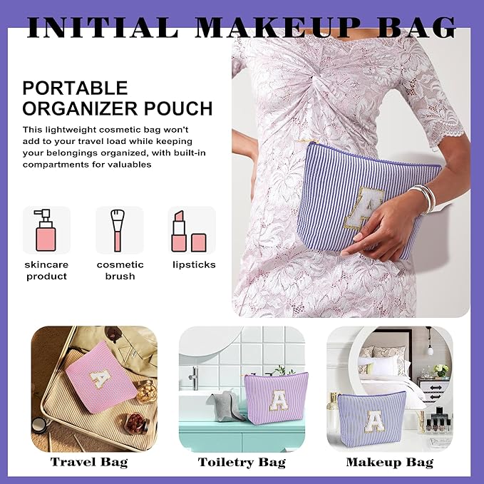 Travel Essentials - Portable Travel Toiletry Bag for Women, Initial Makeup Kit Organizer Make up Cosmetic Bag Set Blue Stuff Birthday Gifts for Women Daughter Mom, Blue Letter J