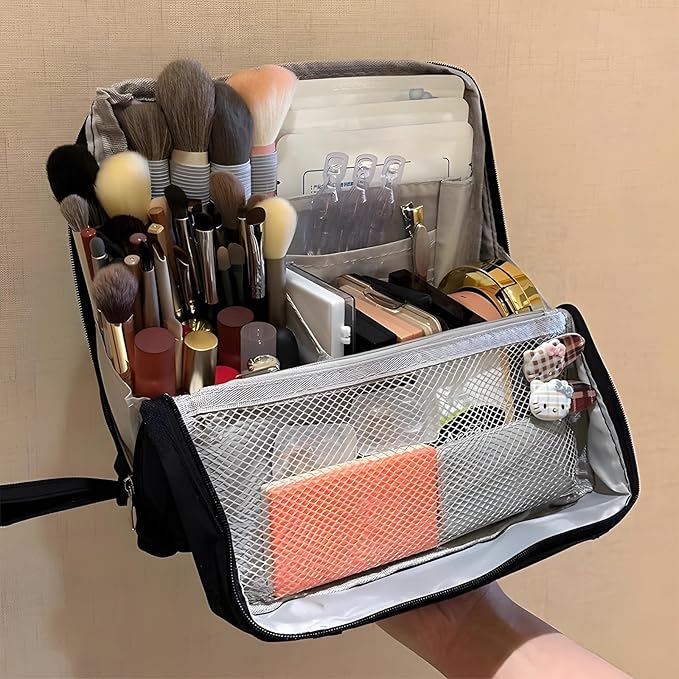 Makeup Bag,Standing Makeup Bag – Portable,Large Capacity Multi-purpose Large Capacity Oxford Cloth Standing Makeupbag Portable, Aterproof,Compartments and Handle (Blue)