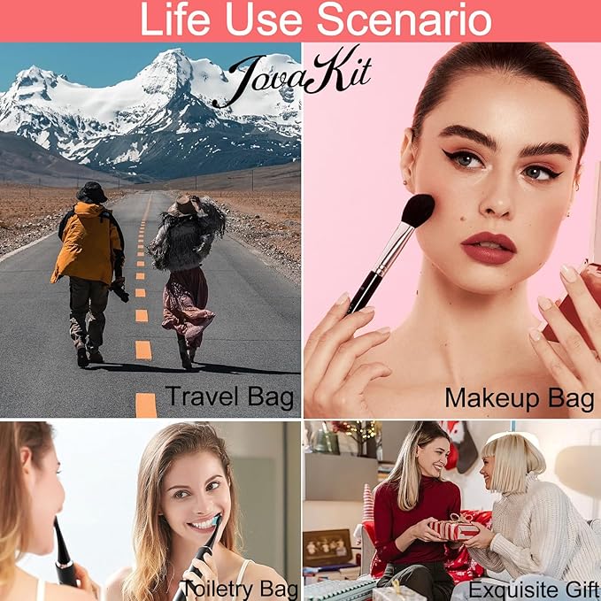JOVAKIT Travel Makeup Bag Cosmetic Bag for Women, Fashion Christmas Gifts, Plush Zipper Make Up Pouch, Large Capacity Toiletry Organizer Makeup, Portable Storage Bag Trendy Stuff (Rose Red)
