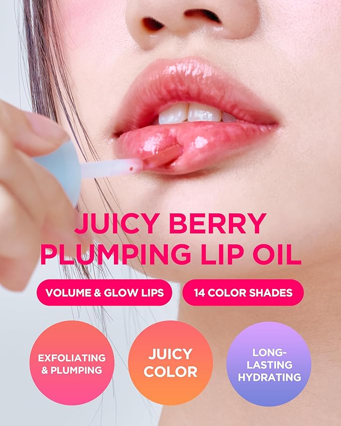 TOCOBO Juicy Berry Plumping Lip Oil 05 Rosy Girl – Korean Vegan Hydrating Lip Oil with Plant Oils for High Shine Gloss - Non Sticky Formula for All Skin Tones, 0.12 fl.oz.