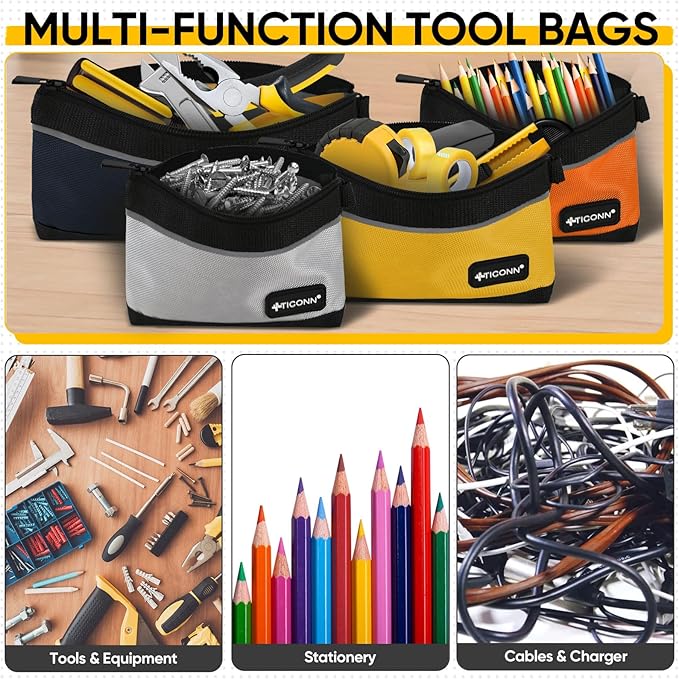 TICONN Tool Pouches with Zipper, 1680D Oxford Small Tool Bags, Waterproof Utility Bag Zipper Pouch for Tool Organizers and Storage (6 Pack Combo)
