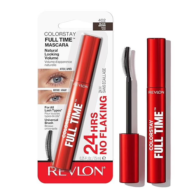 Revlon ColorStay Full Time Volumizing Mascara, 24 Hour Wear, Smudge-Proof, Non-Clumping, Flake-Free, Stocking Stuffer for Her, 402 Black Brown