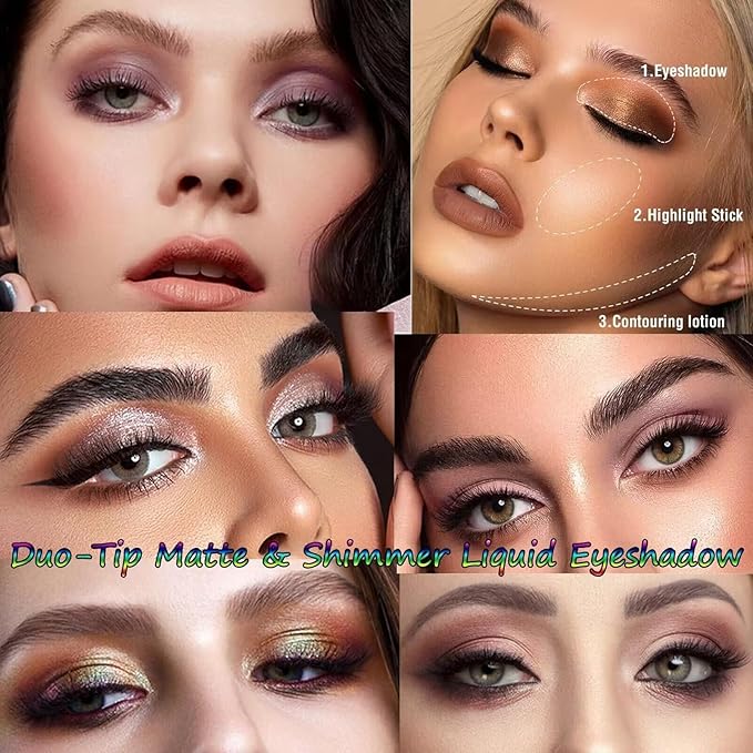 Coco Brown Matte Liquid Eyeshadow Glitter Double Ended Metallic Eyeshadow Sticks For Eyes Pencil Primer Base Quick Drying Waterproof Long Lasting Highlight Stick And Shadow Pen Eye Makeup（#3）