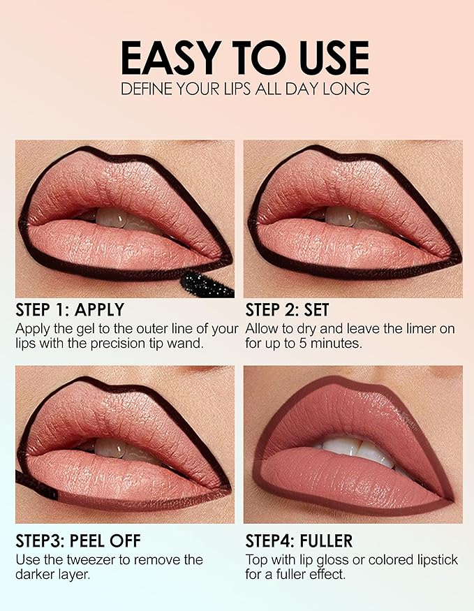 Erinde Peel Off Lip Liner Stain, Long Lasting Tattoo Lip Liner with Tweezer, Matte Finish, Waterproof Transfer Proof Lip Stain Peel Off, Non-Stick Cup Nude Lip Stain Lipliner, 02