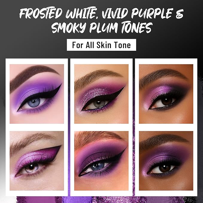 Purple Eyeshadow Palette with Mirror Lilac Violet Plum Tones Matte Shimmer Glitter 6 Colors Mini Eye Shadow Pallet Travel Size Highly Pigmented for Fairy Witch Goth Halloween Costume Makeup