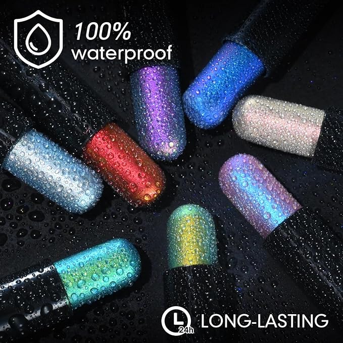 CHARMACY Duochrome Glitter Eyeshadow Stick, Chameleon Metallic Shimmer Smoky Eye Shadow, Long-Lasting Water-Resistant Formula, High Pigmented, Built-in Smudger #08