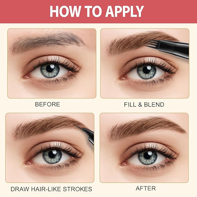 LAVONE Eyebrow Pen, 2-in-1 Eyebrow Pencils for Women with 4 Tip Microblading Eyebrow Pencil and Curved Precise Brow Pencil, Waterproof Eyebrow Pencil Create Full, Natural Hair-Like Brows, Grey