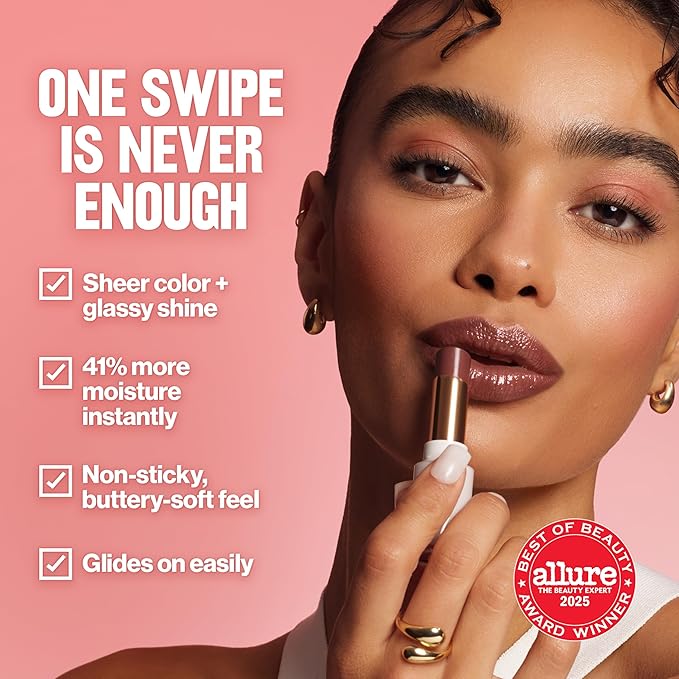 REVLON Super Lustrous Glass Shine Balm, Hydrating Tinted Lipstick, Sheer, Glossy Shiny Finish, 005 Glossed Up Rose, 0.11 oz