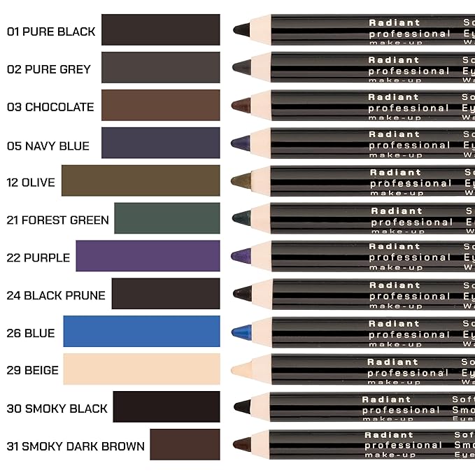 Radiant Professional Black Waterproof Eyeliner Pencil - Eyeliner Waterproof Smudge Proof for Woman - Long Lasting Under Eye Pencil for Smoky Eye - Soft Waterline Eye liner Smudger Tool, Prune (24)