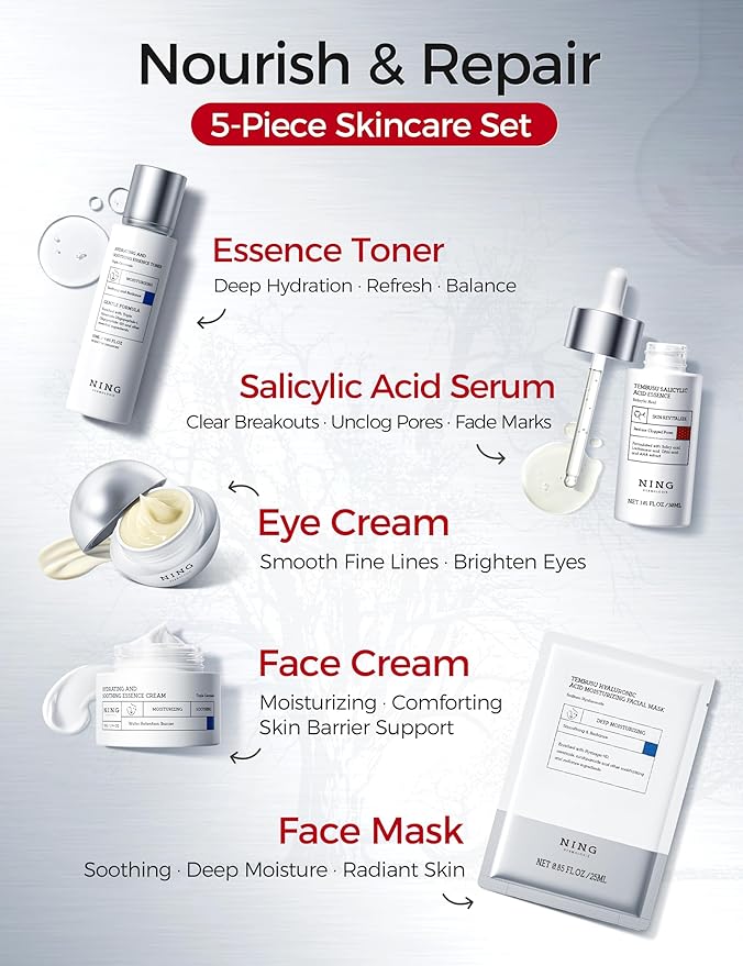 Skin Care Set: 8-Step Tembusu Essence Skincare Kit, Cleansing Hydrating Moisturizing Anti-Aging Gift Sets for Women – Complete Daily Routine for Sensitive, Dry, Oily & Aging Skin