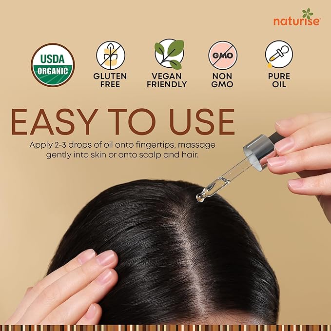 Organic Argan Oil for Hair & Skin – Cold Pressed, Unrefined, Pure Argan Oil of Morocco for Face Skin Moisture & Hair Growth – Non-GMO, Gluten Free Oils with Vitamins & Fatty Acids (2 fl. oz.)